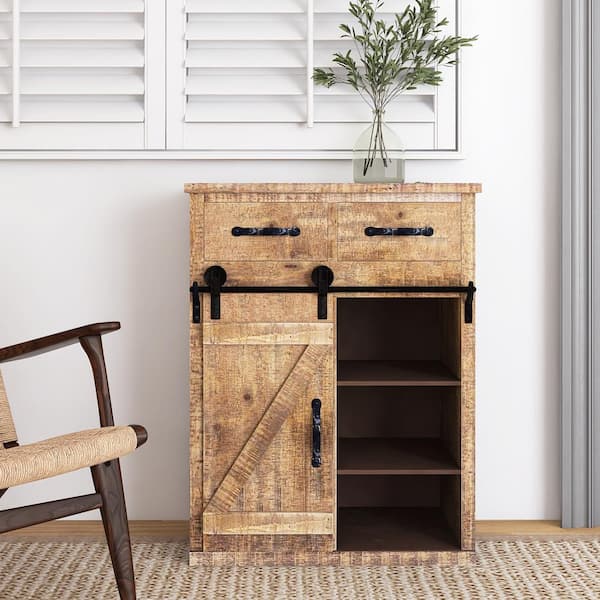 Year Color Rustic Storage Cabinet with 2 Drawers, Door, Shelf Accent, and Metal Base for Bedroom, Living Room, Entryway, and Home Office - Brown