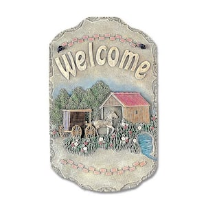 Welcome Sign, "Buggy" Porch Decor - Rustic Farmhouse Resin Slate Plaque, Wall Mural, Hanging Decorative Sign