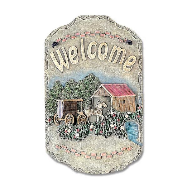 Jeedeson Welcome Sign, "Buggy" Porch Decor - Rustic Farmhouse Resin Slate Plaque, Wall Mural, Hanging Decorative Sign