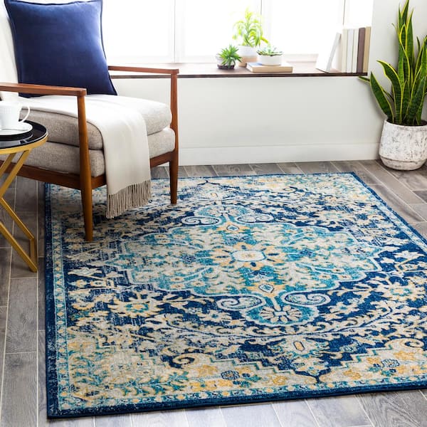 Greta Blue 6 ft. 7 in. x 9 ft. Medallion Area Rug