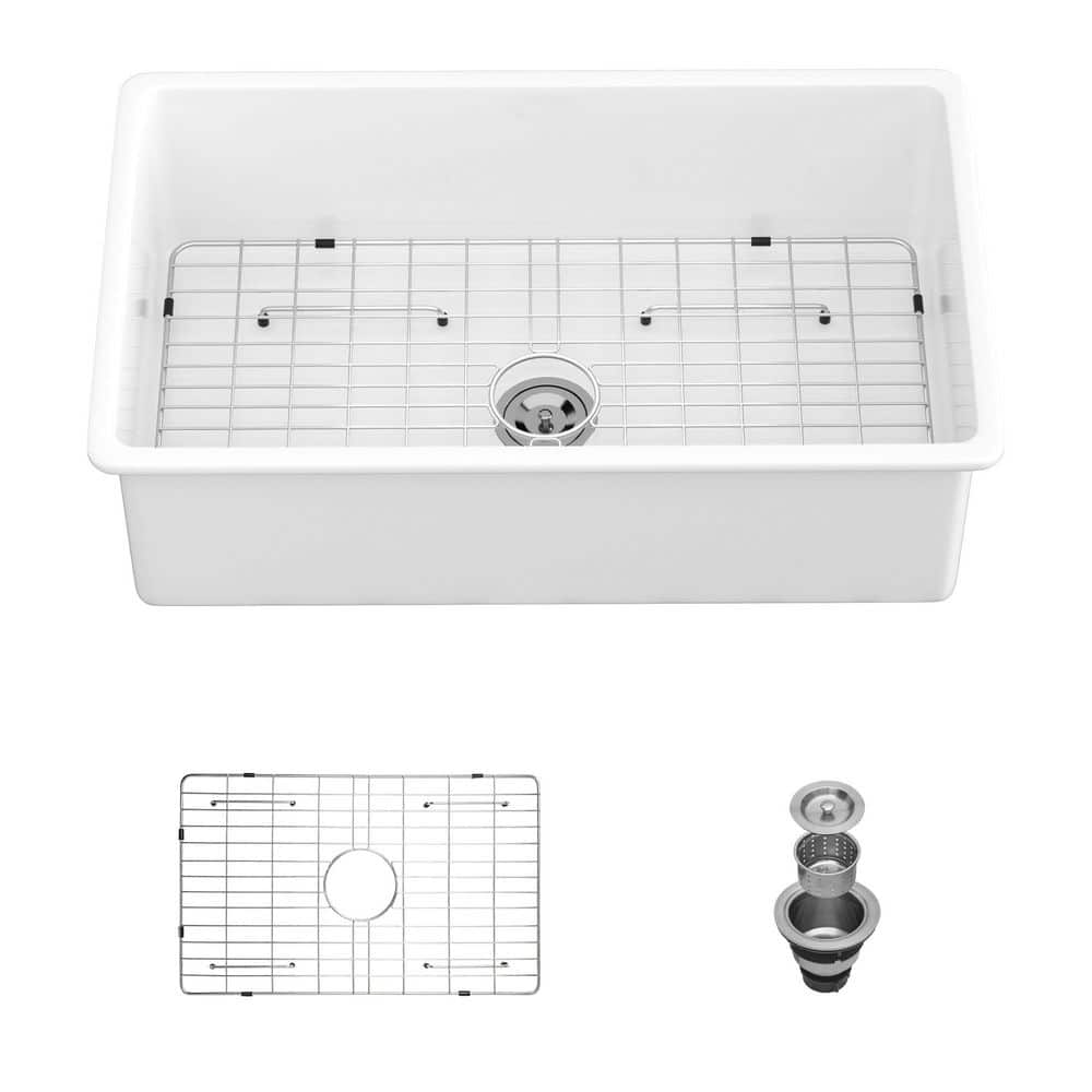 32 in. Undermount Single Bowl White Ceramic Kitchen Sink with Bottom Grids price history on PriceWatchPro