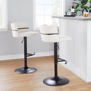 Cinch 32.5 in. Cream Fabric and Black Metal Adjustable Bar Stool with Rounded T Footrest (Set of 2)