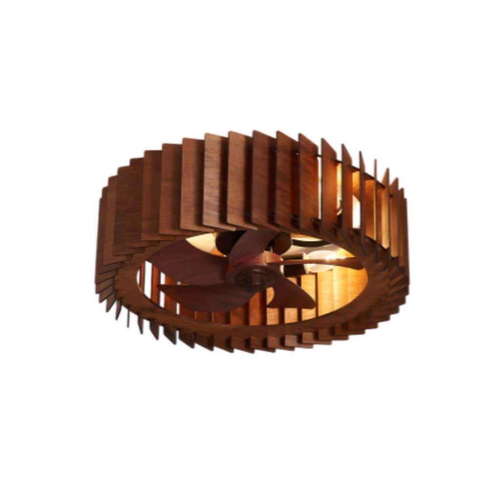 19 in. Dark Coffee Flush Mount Ceiling Fan with Light, Rustic Wood Slat Low Profile with Remote Reversible Fan Blades price history on PriceWatchPro
