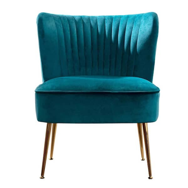 WESTINFURNITURE Trinity 25 in. Teal Velvet Channel Tufted Accent Chair