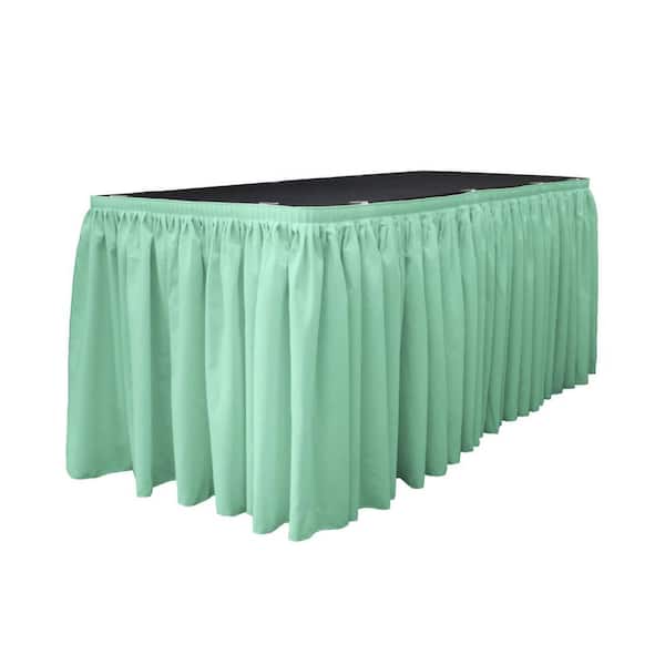 LA Linen 17 ft. x 29 in. Long Mint Polyester Poplin Table Skirt with 10 L-Clips