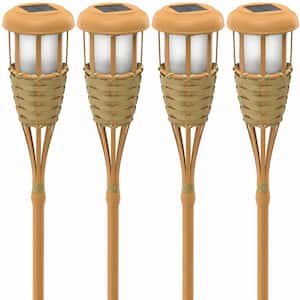 55.9 in. Adjustable Height Garden Torch Solar Outdoor Lights, Flickering Flame Patio Path Yard Decor 4-Pack