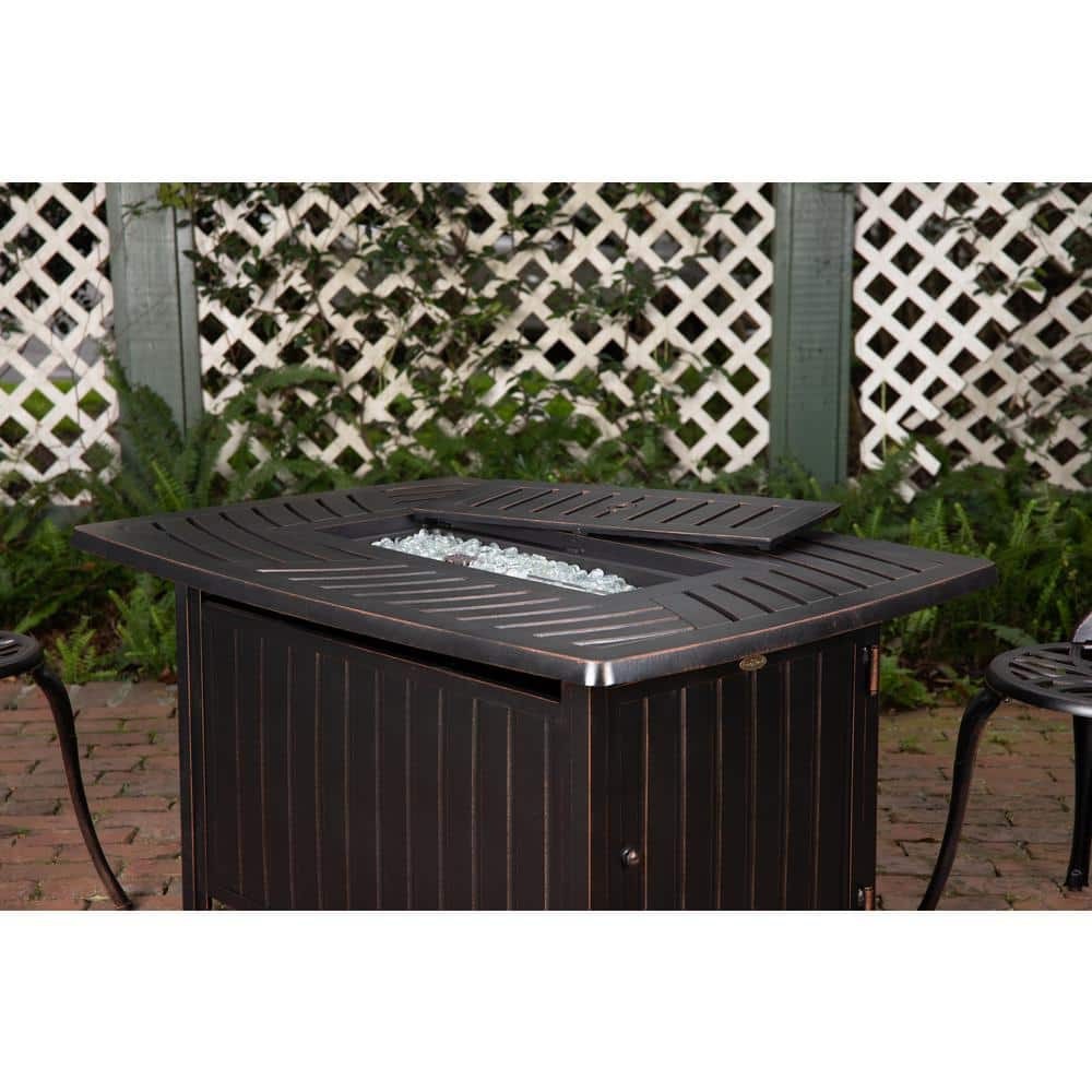 Bravos Antique Bronze Rectangular Aluminum Gas Fire Pit Table