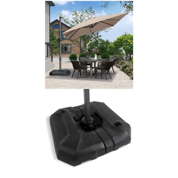 9 ft. Taupe Cantilever Umbrella and Black Water/Sand Filled Base