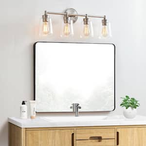 30 in. 4-light Brushed Nickel Bathroom Vanity Light with Clear Glass Shades