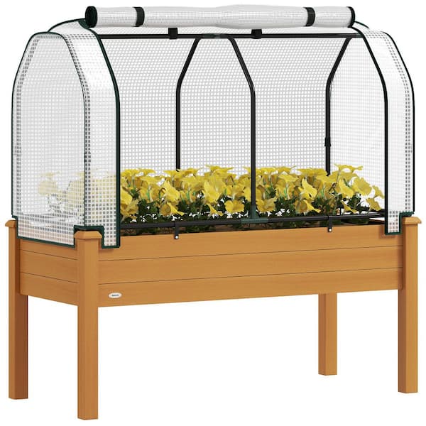 45.25 in. x 19.25 in. x 7.25 in. Fir Wood Raised Garden Bed with PE Greenhouse Cover, Yellow