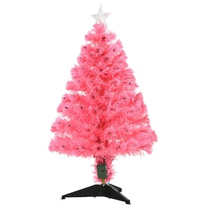 3 ft. Pink Pre-Lit LED Spruce Artificial Christmas Tree with 90 User-Changeable Lights and Fiber Optic Color