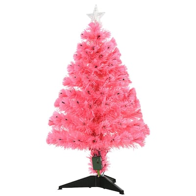3 ft. Pink Pre-Lit LED Spruce Artificial Christmas Tree with 90 User-Changeable Lights and Fiber Optic Color
