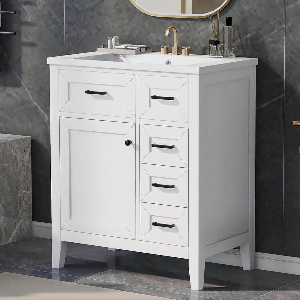 30 in. W x 18 in. D x 35.74 in. H Freestanding Bath Vanity in White with Wh