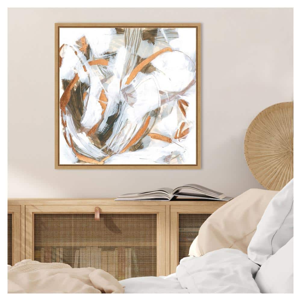 22"x22" Abstract Beige and White Canvas Wall Art with Gold Highlights