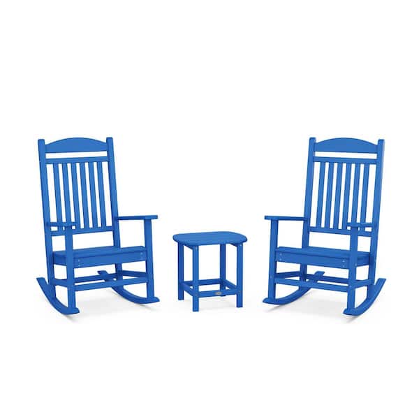 POLYWOOD Grant Park Pacific Blue 3-Piece Plastic Outdoor Rocking Chair