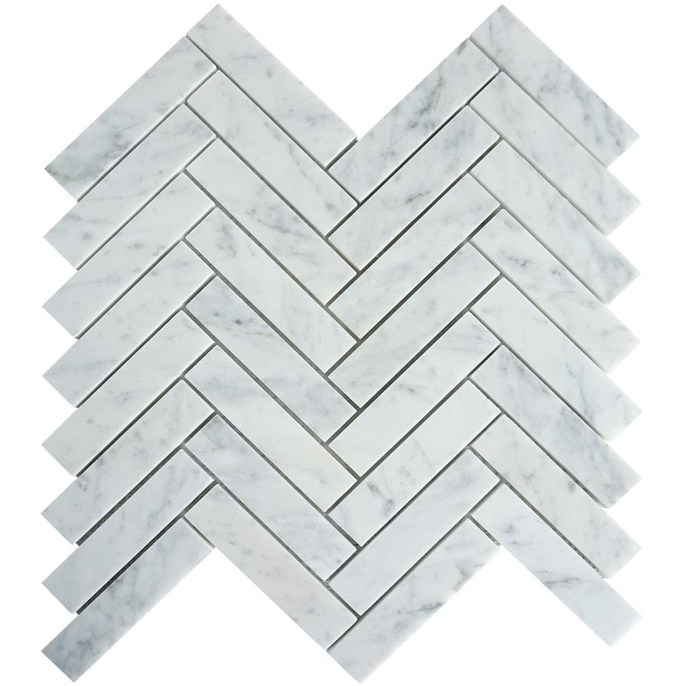 Natural Carrara White 11.23 in. x 11.23 in. Herringbone Polished Marble Mosaic Tile (8.8 sq. ft./Case) price history on PriceWatchPro