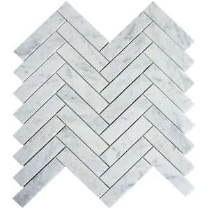 Natural Carrara White 11.23 in. x 11.23 in. Herringbone Polished Marble Mosaic Tile (8.8 sq. ft./Case)