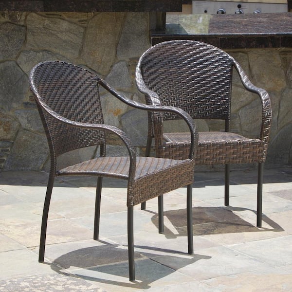 Noble House Sunset Multi Brown Tight-weave Faux Rattan Outdoor Dining Chair (Set of Two)
