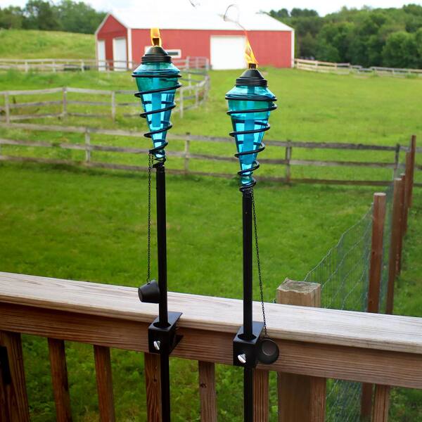 Sunnydaze 2-in-1 Metal Swirl with Blue Glass Outdoor Lawn Torch - Set of 2 Sunnydaze 2-in-1 Metal Swirl with Blue Glass Outdoor Lawn Torch - Set of 2