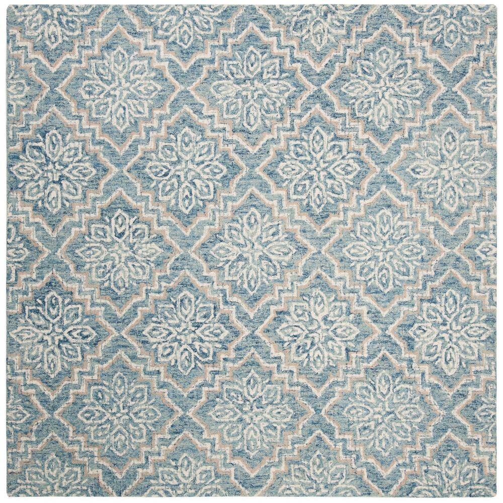Handmade Abstract Tufted Blue Wool Square Rug - 4' x 4'