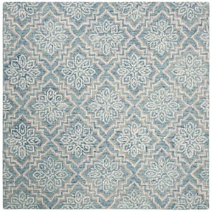 Abstract Blue/Gray 4 ft. x 4 ft. Diamond Floral Square Area Rug
