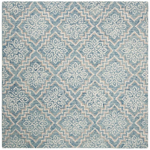 SAFAVIEH Abstract Blue/Gray 4 ft. x 4 ft. Diamond Floral Square Area Rug
