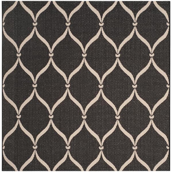 SAFAVIEH Courtyard Black/Beige 7 ft. x 7 ft. Trellis Indoor/Outdoor Square Area Rug