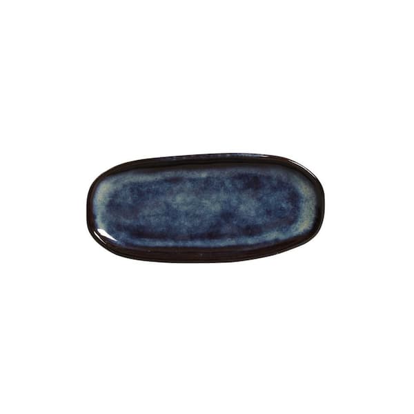 6.49 in. Denim Dark Blue Stoneware Shallow Oval Platter Organic (Set of 4)