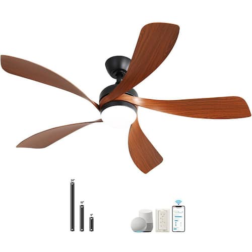 45 In. Indoor/Outdoor Black Smart Downrod Ceiling Fan with Integrated LED and 6 Speed DC Remote APP Control Ceiling Fans With Lights