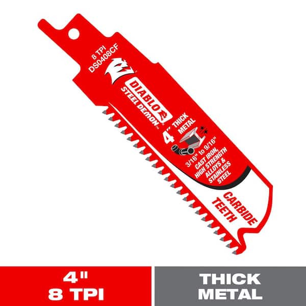 4 in. 8 TPI Steel Demon Carbide Reciprocating Saw Blade for Thick Metal Cutting