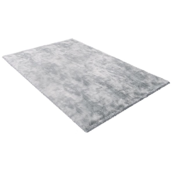 Indoor Plush, 6 x 9 ft. Soft Plush Carpet, Furry Shag for Living Room, Bedroom, Tie-Dye Light Gray Area Rug