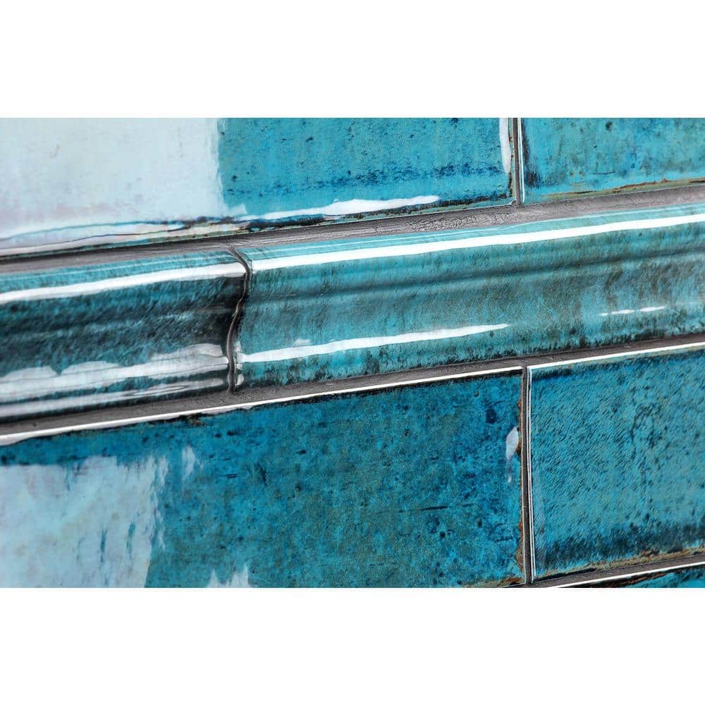 Moze Blue 3x12 Polished Ceramic Bullnose Tile Trim