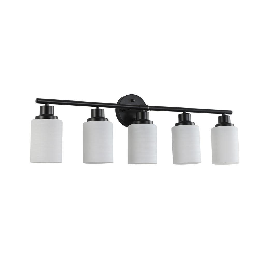 31.5 in. 5-Light Vanity Bathroom Mirror Light, Frosted White Glass with Bla