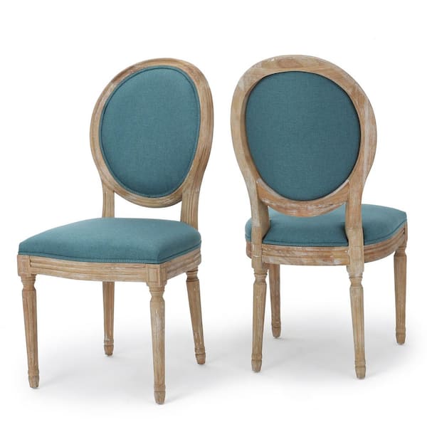Noble House Cassandra Dark Teal Fabric Distressed Dining Chair (Set of 2)