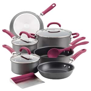 Create Delicious 11-Piece Hard-Anodized Aluminum Nonstick Cookware Set in Burgundy and Gray