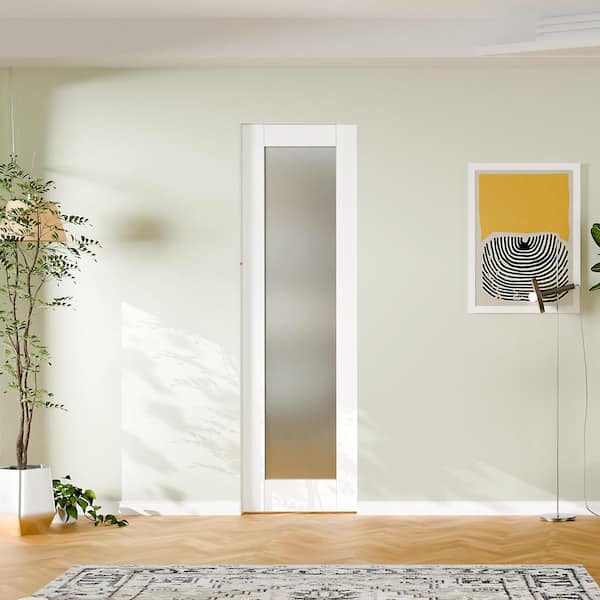 24 in. x 80 in. Full Lite, Frosted Glass, Solid Core, DIY Painted, White Primed, MDF Sliding Door with All Hardware