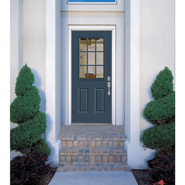 36 in. x 80 in. 9 Lite Left Hand Inswing Painted Steel Prehung Front Exterior Door No Brickmold