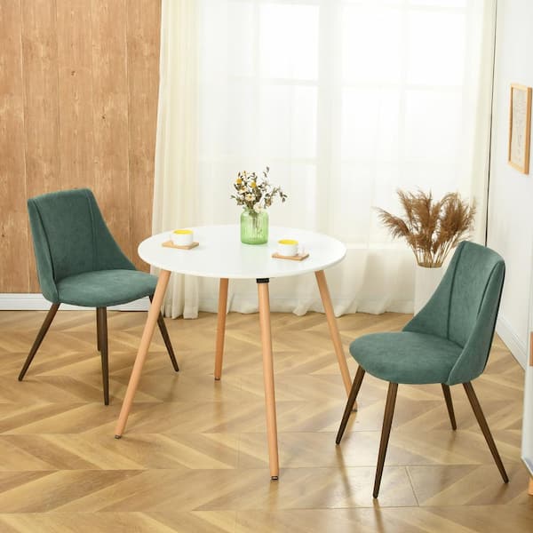 Homy Casa Smeg Green Terry Fabric Upholstered Walnut Metal Legs Side Dining Chairs (Set of 2)