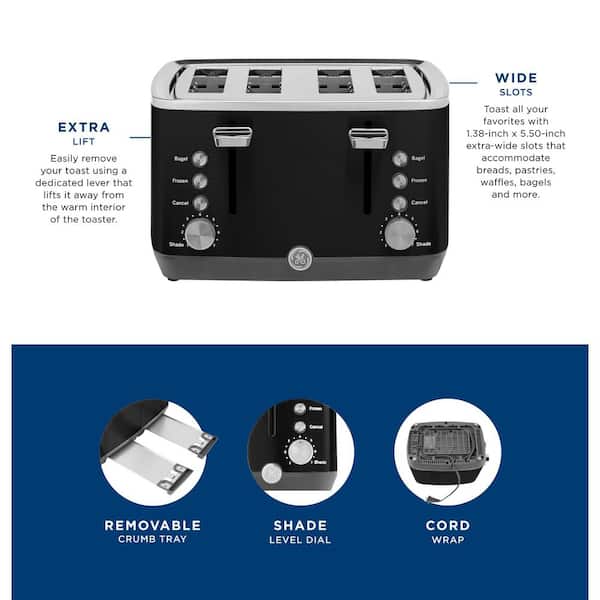 GE 4-Slice 1500 watt Black Toaster with 7 Shade Settings