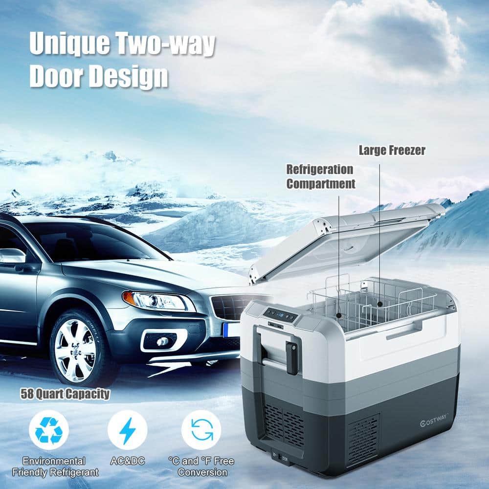 58 Quart Gray and Black Portable Electric Car Cooler