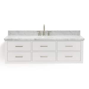 Hutton 61 in. W x 22 in. D x 19.6 in. H Bath Vanity in White with Carrara White Marble Top