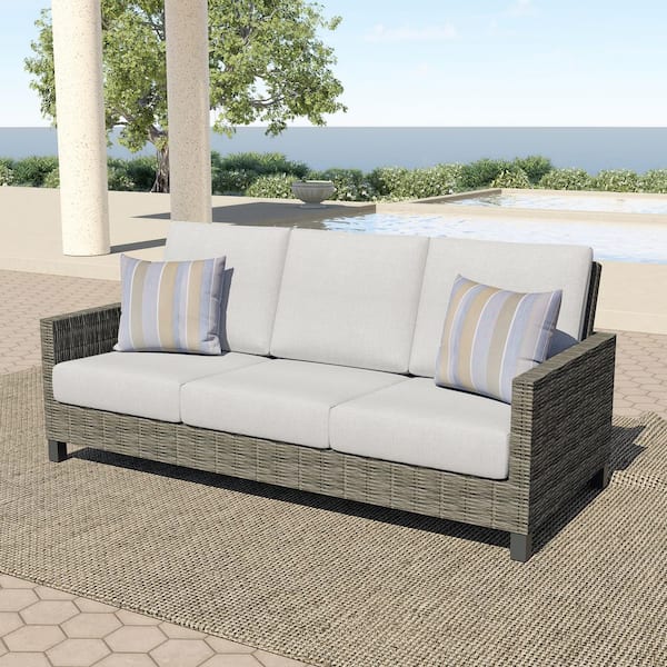 NEW CLASSIC HOME FURNISHINGS New Classic Furniture Bungalow Metal Outdoor Couch with Gray Cushions