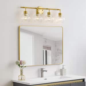 30.5 in. 4-Light Antique Brass Modern Indoor Vanity Light with Globe Glass Shades