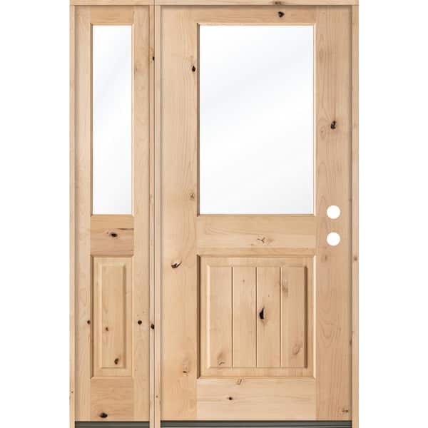 Krosswood Doors 50 in. x 80 in. Rustic Knotty Alder Half Lite Unfinished Left-Hand Inswing Prehung Front Door with Left Sidelite