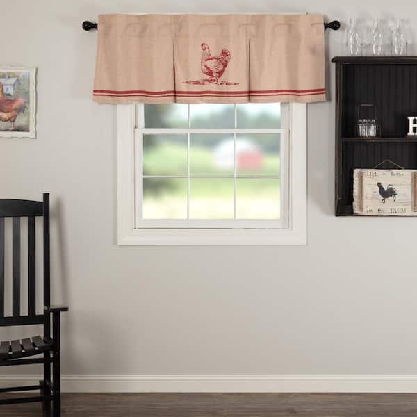 VHC BRANDS Sawyer Mill Chicken 60 in. L x 20 in. W Pleated Cotton Valance in Country Red Khaki