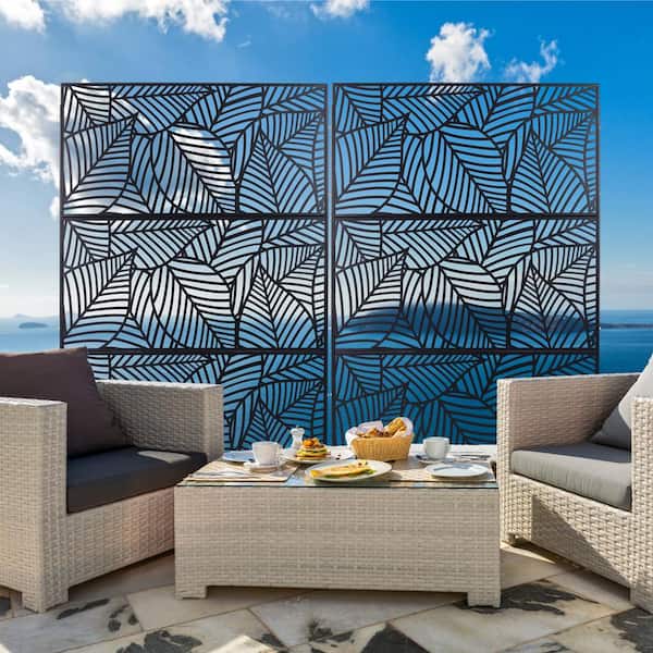Black Metal Freestanding Decorative Privacy Screen Outside Lawn