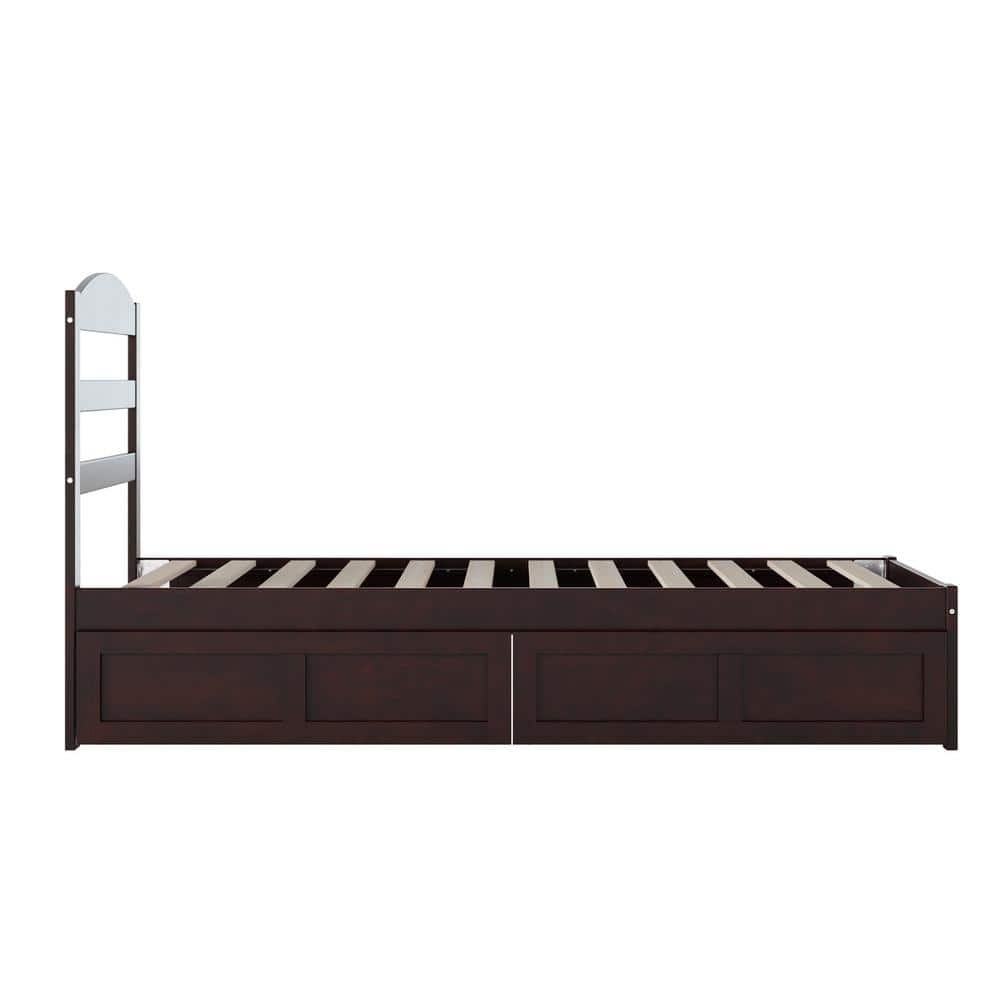Espresso Twin Solid Wood Upholstered Platform Bed with Storage