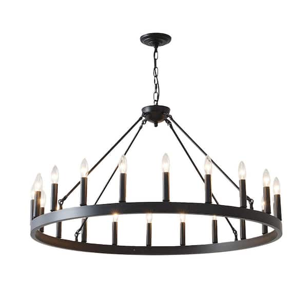 Avex 20-Light Matte Black Wagon Wheel Pendant Light with Iron Frame, No Bulbs Included