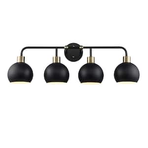 Indigo 30 in. 4-Light Black and Gold Bathroom Vanity Light Fixture with Metal Shades