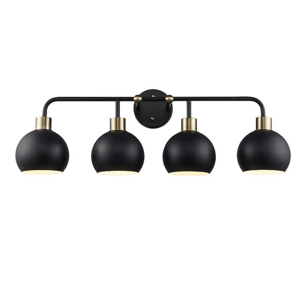 Bel Air Lighting Indigo 30 in. 4-Light Black and Gold Bathroom Vanity Light Fixture with Metal Shades